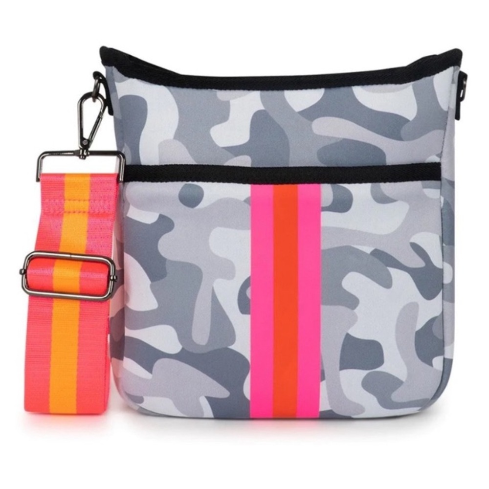 Neoprene Classic Crossbody White Gray Camo 100% Neoprene 13x13 pink orange strap